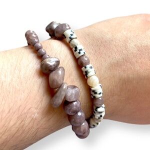 Bracelet | Purple and White Amethyst and Jasper Heishi Set “Delray”
